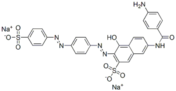 disodium 7-[(4-aminobenzoyl)amino]-4-hydroxy-3-[[4-[(4-sulphonatophenyl)azo]phenyl]azo]naphthalene-2-sulphonate Structure