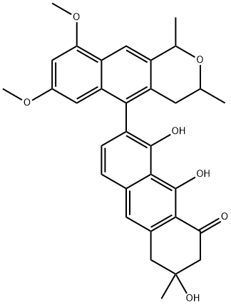 7-(3,4-Dihydro-7,9-dimethoxy-1,3-dimethyl-1H-naphtho[2,3-c]pyran-5-yl)-3,4-dihydro-3,8,9-trihydroxy-3-methylanthracen-1(2H)-one 구조식 이미지