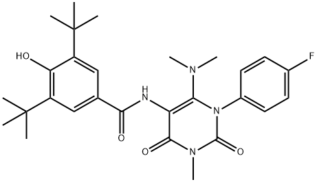 Benzamide,  N-[6-(dimethylamino)-1-(4-fluorophenyl)-1,2,3,4-tetrahydro-3-methyl-2,4-dioxo-5-pyrimidinyl]-3,5-bis(1,1-dimethylethyl)-4-hydroxy- Structure
