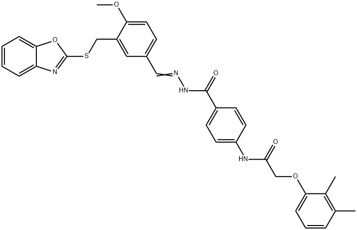 Benzoic acid, 4-[[(2,3-dimethylphenoxy)acetyl]amino]-, [[3-[(2-benzoxazolylthio)methyl]-4-methoxyphenyl]methylene]hydrazide (9CI) Structure