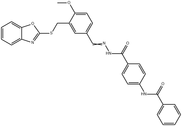 Benzoic acid, 4-(benzoylamino)-, [[3-[(2-benzoxazolylthio)methyl]-4-methoxyphenyl]methylene]hydrazide (9CI) Structure