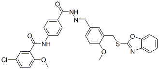 Benzoic acid, 4-[(5-chloro-2-methoxybenzoyl)amino]-, [[3-[(2-benzoxazolylthio)methyl]-4-methoxyphenyl]methylene]hydrazide (9CI) Structure