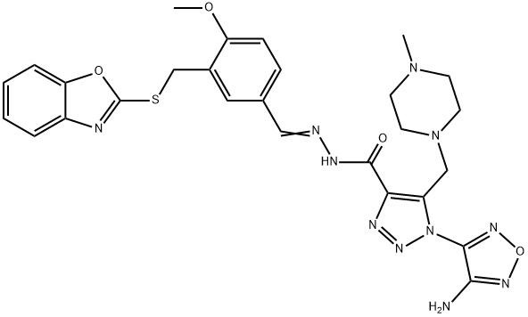 1H-1,2,3-Triazole-4-carboxylicacid,1-(4-amino-1,2,5-oxadiazol-3-yl)-5-[(4-methyl-1-piperazinyl)methyl]-,[[3-[(2-benzoxazolylthio)methyl]-4-methoxyphenyl]methylene]hydrazide(9CI) Structure