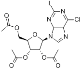 ACETIC ACID (2R,3R,4R,5R)-3,4-DIACETOXY-5-(6-CHLORO-2-IODO-PURIN-9-YL)-TETRAHYDRO-FURAN-2-YLMETHYL ESTER 구조식 이미지