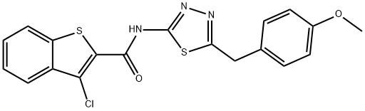 Benzo[b]thiophene-2-carboxamide, 3-chloro-N-[5-[(4-methoxyphenyl)methyl]-1,3,4-thiadiazol-2-yl]- (9CI) 구조식 이미지