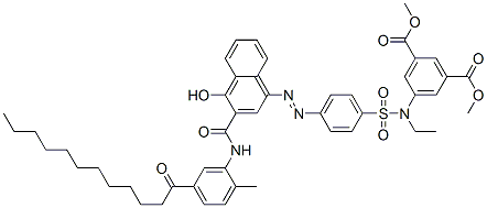 dimethyl 5-[ethyl[[4-[[4-hydroxy-3-[[[2-methyl-5-(1-oxododecyl)phenyl]amino]carbonyl]-1-naphthyl]azo]phenyl]sulphonyl]amino]isophthalate 구조식 이미지
