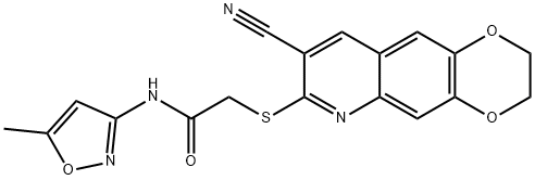 Acetamide, 2-[(8-cyano-2,3-dihydro-1,4-dioxino[2,3-g]quinolin-7-yl)thio]-N-(5-methyl-3-isoxazolyl)- (9CI) Structure