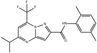 Pyrazolo[1,5-a]pyrimidine-2-carboxamide, N-(2,5-dimethylphenyl)-5-(1-methylethyl)-7-(trifluoromethyl)- (9CI) 구조식 이미지