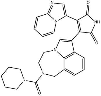 3-IMidazo[1,2-a]pyridin-3-yl-4-[1,2,3,4-tetrahydro-2-(1-piperidinylcarbonyl)pyrrolo[3,2,1-jk][1,4]benzodiazepin-7-yl]-1H-pyrrole-2,5-dione 구조식 이미지