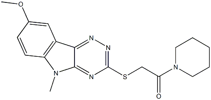 Piperidine, 1-[[(8-methoxy-5-methyl-5H-1,2,4-triazino[5,6-b]indol-3-yl)thio]acetyl]- (9CI) 구조식 이미지