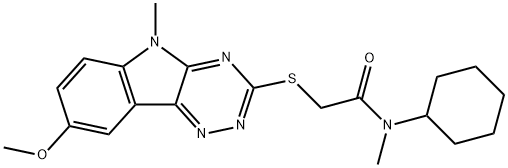 Acetamide, N-cyclohexyl-2-[(8-methoxy-5-methyl-5H-1,2,4-triazino[5,6-b]indol-3-yl)thio]-N-methyl- (9CI) 구조식 이미지