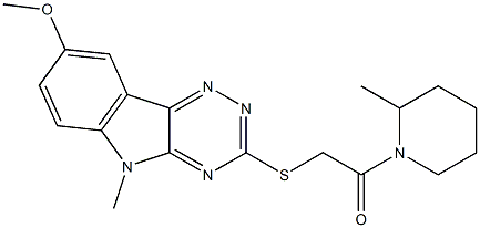 Piperidine, 1-[[(8-methoxy-5-methyl-5H-1,2,4-triazino[5,6-b]indol-3-yl)thio]acetyl]-2-methyl- (9CI) 구조식 이미지