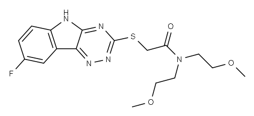 Acetamide, 2-[(8-fluoro-2H-1,2,4-triazino[5,6-b]indol-3-yl)thio]-N,N-bis(2-methoxyethyl)- (9CI) 구조식 이미지