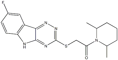 Piperidine, 1-[[(8-fluoro-2H-1,2,4-triazino[5,6-b]indol-3-yl)thio]acetyl]-2,6-dimethyl- (9CI) 구조식 이미지