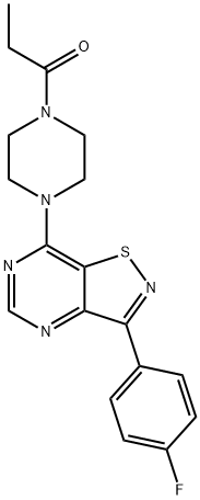 Piperazine, 1-[3-(4-fluorophenyl)isothiazolo[4,5-d]pyrimidin-7-yl]-4-(1-oxopropyl)- (9CI) 구조식 이미지