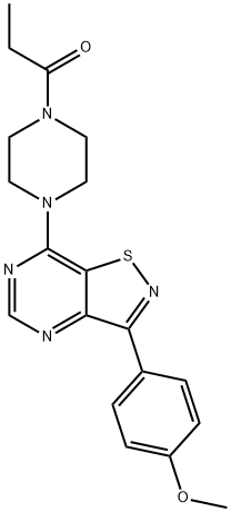 Piperazine, 1-[3-(4-methoxyphenyl)isothiazolo[4,5-d]pyrimidin-7-yl]-4-(1-oxopropyl)- (9CI) 구조식 이미지