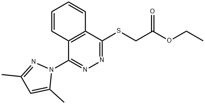 아세트산,[[4-(3,5-디메틸-1H-피라졸-1-일)-1-프탈라지닐]티오]-,에틸에스테르(9CI) 구조식 이미지