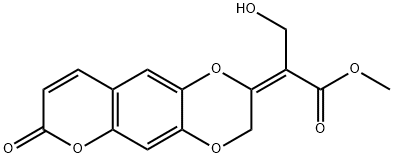 3-Hydroxy-2-[(2E)-7-oxo-7H-pyrano[2,3-g]-1,4-benzodioxin-2(3H)-ylidene]propionic acid methyl ester 구조식 이미지