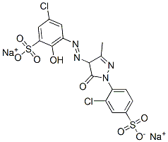 5-Chloro-3-[[1-(2-chloro-4-sulfophenyl)-4,5-dihydro-3-methyl-5-oxo-1H-pyrazol-4-yl]azo]-2-hydroxybenzenesulfonic acid disodium salt 구조식 이미지