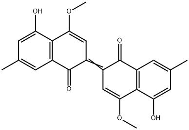 5-Hydroxy-2-(1,2-dihydro-5-hydroxy-4-methoxy-7-methyl-1-oxonaphthalen-2-ylidene)-4-methoxy-7-methylnaphthalen-1(2H)-one 구조식 이미지