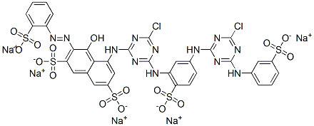 2,7-Naphthalenedisulfonic acid, 5-[[4-chloro-6-[[3-[[4-chloro-6-[(3-sulfophenyl)amino]-1,3,5-triazin-2-yl]amino]-6-sulfophenyl]amino]-1,3,5-triazin-2-yl]amino]-4-hydroxy-3-[(2-sulfophenyl)azo]-, pentasodium salt Structure