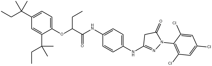2-[2,4-Bis(1,1-dimethylpropyl)phenoxy]-N-[4-[[[4,5-dihydro-5-oxo-1-(2,4,6-trichlorophenyl)-1H-pyrazol]-3-yl]amino]phenyl]butanamide 구조식 이미지