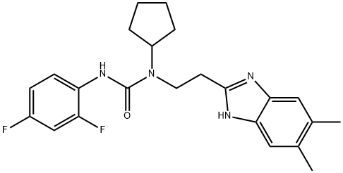 Urea, N-cyclopentyl-N-(2,4-difluorophenyl)-N-[2-(5,6-dimethyl-1H-benzimidazol-2-yl)ethyl]- (9CI) 구조식 이미지