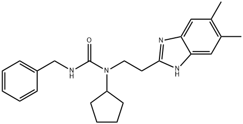 Urea, N-cyclopentyl-N-[2-(5,6-dimethyl-1H-benzimidazol-2-yl)ethyl]-N-(phenylmethyl)- (9CI) 구조식 이미지