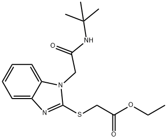 아세트산,[[1-[2-[(1,1-디메틸에틸)아미노]-2-옥소에틸]-1H-벤즈이미다졸-2-일]티오]-,에틸에스테르(9CI) 구조식 이미지