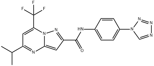 Pyrazolo[1,5-a]pyrimidine-2-carboxamide, 5-(1-methylethyl)-N-[4-(1H-tetrazol-1-yl)phenyl]-7-(trifluoromethyl)- (9CI) 구조식 이미지