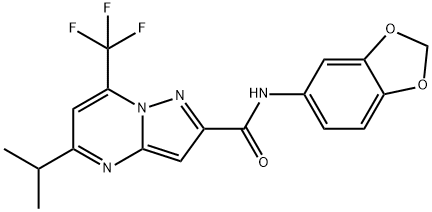 Pyrazolo[1,5-a]pyrimidine-2-carboxamide, N-1,3-benzodioxol-5-yl-5-(1-methylethyl)-7-(trifluoromethyl)- (9CI) 구조식 이미지