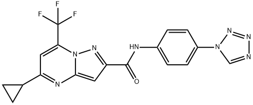 Pyrazolo[1,5-a]pyrimidine-2-carboxamide, 5-cyclopropyl-N-[4-(1H-tetrazol-1-yl)phenyl]-7-(trifluoromethyl)- (9CI) 구조식 이미지