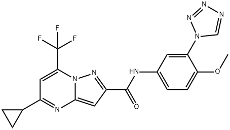 Pyrazolo[1,5-a]pyrimidine-2-carboxamide, 5-cyclopropyl-N-[4-methoxy-3-(1H-tetrazol-1-yl)phenyl]-7-(trifluoromethyl)- (9CI) Structure