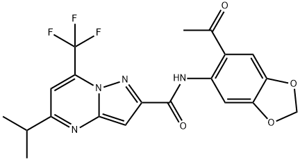 Pyrazolo[1,5-a]pyrimidine-2-carboxamide, N-(6-acetyl-1,3-benzodioxol-5-yl)-5-(1-methylethyl)-7-(trifluoromethyl)- (9CI) 구조식 이미지