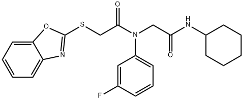 Acetamide, 2-(2-benzoxazolylthio)-N-[2-(cyclohexylamino)-2-oxoethyl]-N-(3-fluorophenyl)- (9CI) Structure