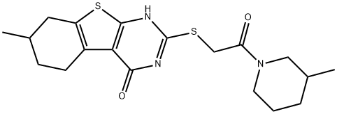 Piperidine, 1-[[(1,4,5,6,7,8-hexahydro-7-methyl-4-oxo[1]benzothieno[2,3-d]pyrimidin-2-yl)thio]acetyl]-3-methyl- (9CI) 구조식 이미지