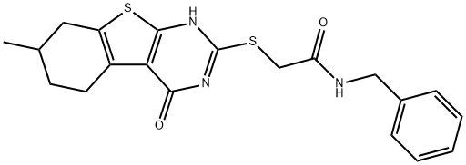 Acetamide, 2-[(1,4,5,6,7,8-hexahydro-7-methyl-4-oxo[1]benzothieno[2,3-d]pyrimidin-2-yl)thio]-N-(phenylmethyl)- (9CI) 구조식 이미지