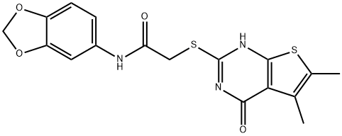 Acetamide, N-1,3-benzodioxol-5-yl-2-[(1,4-dihydro-5,6-dimethyl-4-oxothieno[2,3-d]pyrimidin-2-yl)thio]- (9CI) Structure