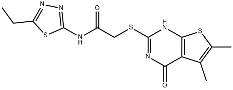 Acetamide, 2-[(1,4-dihydro-5,6-dimethyl-4-oxothieno[2,3-d]pyrimidin-2-yl)thio]-N-(5-ethyl-1,3,4-thiadiazol-2-yl)- (9CI) 구조식 이미지