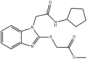 아세트산,[[1-[2-(시클로펜틸아미노)-2-옥소에틸]-1H-벤즈이미다졸-2-일]티오]-,메틸에스테르(9Cl) 구조식 이미지