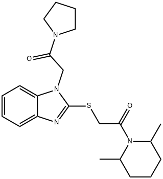 Piperidine, 2,6-dimethyl-1-[[[1-[2-oxo-2-(1-pyrrolidinyl)ethyl]-1H-benzimidazol-2-yl]thio]acetyl]- (9CI) Structure