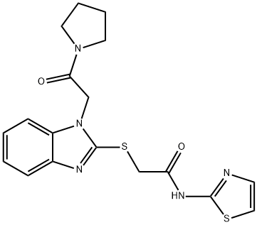 Acetamide, 2-[[1-[2-oxo-2-(1-pyrrolidinyl)ethyl]-1H-benzimidazol-2-yl]thio]-N-2-thiazolyl- (9CI) 구조식 이미지