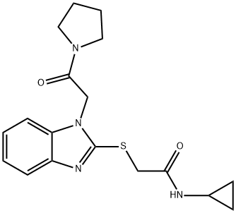 Acetamide, N-cyclopropyl-2-[[1-[2-oxo-2-(1-pyrrolidinyl)ethyl]-1H-benzimidazol-2-yl]thio]- (9CI) 구조식 이미지