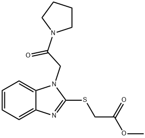 Acetic acid, [[1-[2-oxo-2-(1-pyrrolidinyl)ethyl]-1H-benzimidazol-2-yl]thio]-, methyl ester (9CI) 구조식 이미지