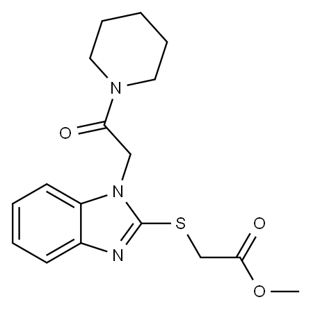 Acetic acid, [[1-[2-oxo-2-(1-piperidinyl)ethyl]-1H-benzimidazol-2-yl]thio]-, methyl ester (9CI) 구조식 이미지