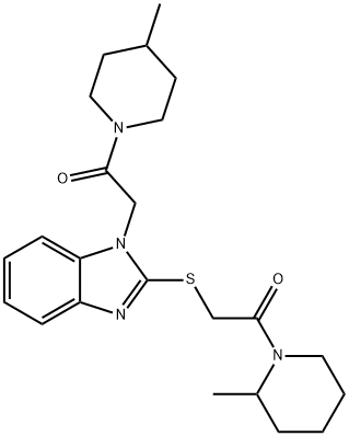 Piperidine, 2-methyl-1-[[[1-[2-(4-methyl-1-piperidinyl)-2-oxoethyl]-1H-benzimidazol-2-yl]thio]acetyl]- (9CI) Structure