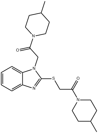 Piperidine, 4-methyl-1-[[[1-[2-(4-methyl-1-piperidinyl)-2-oxoethyl]-1H-benzimidazol-2-yl]thio]acetyl]- (9CI) 구조식 이미지