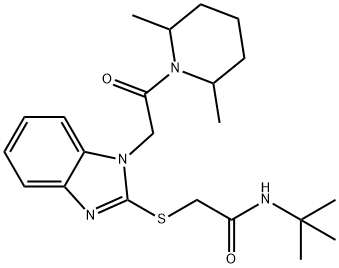 Acetamide, N-(1,1-dimethylethyl)-2-[[1-[2-(2,6-dimethyl-1-piperidinyl)-2-oxoethyl]-1H-benzimidazol-2-yl]thio]- (9CI) 구조식 이미지