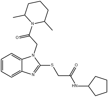 Acetamide, N-cyclopentyl-2-[[1-[2-(2,6-dimethyl-1-piperidinyl)-2-oxoethyl]-1H-benzimidazol-2-yl]thio]- (9CI) Structure