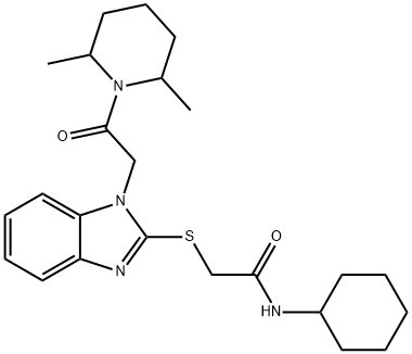 Acetamide, N-cyclohexyl-2-[[1-[2-(2,6-dimethyl-1-piperidinyl)-2-oxoethyl]-1H-benzimidazol-2-yl]thio]- (9CI) 구조식 이미지